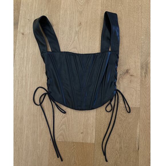 Rebel Flow - Faux Leather Side Lace Up Corset Style Top in Black - Picture 1 of 5